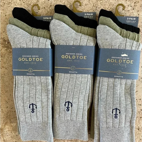 NWT 3 Pair Men’s Designer Series Gold Toe Dress Socks Hampton Embroidery Regatta - Picture 2 of 3